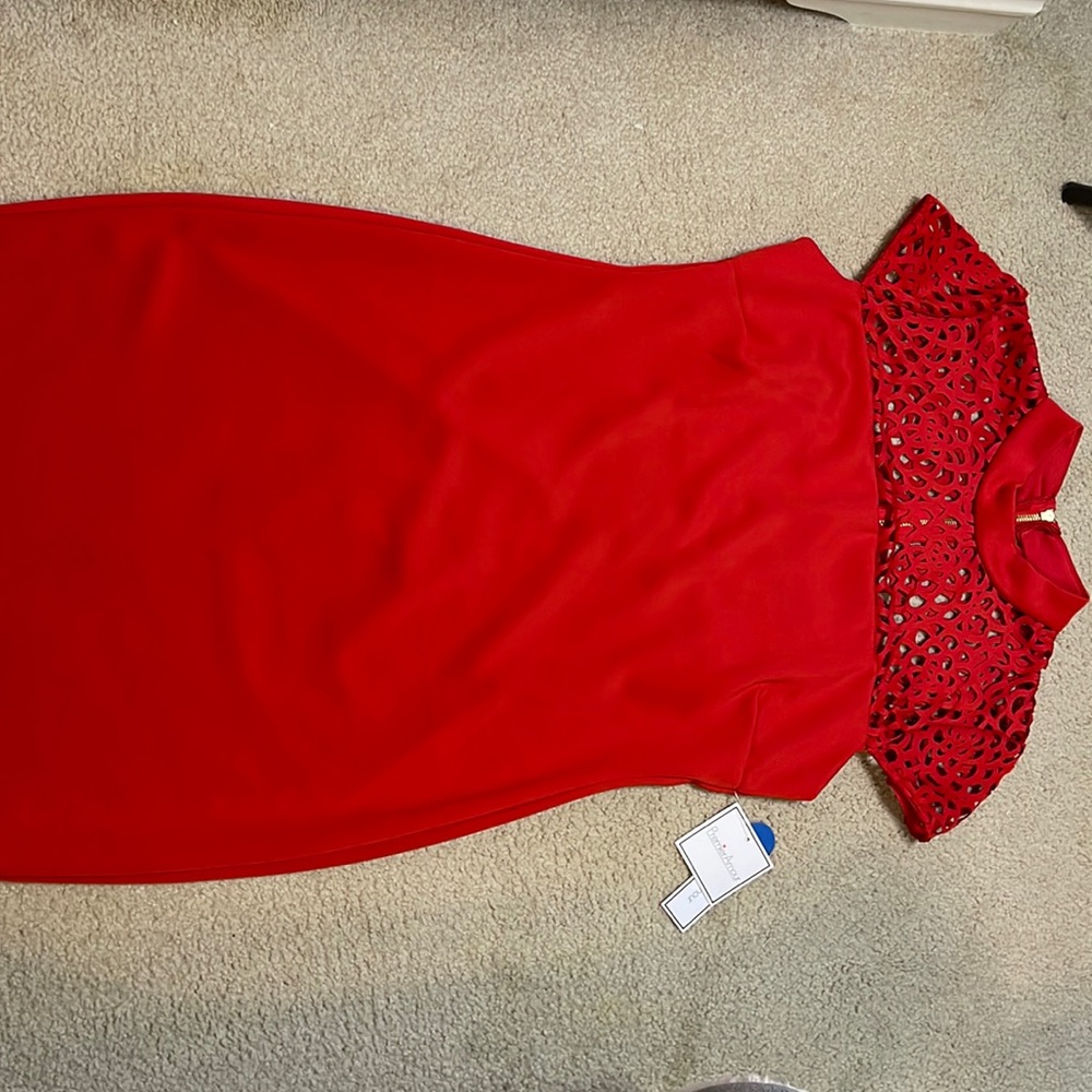 Short sleeve red dress, with gold zipper in the back
